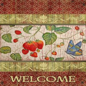 Artist Jean Plout Debuts Welcome Strawberries And Butterfly Mixed Media Painting.